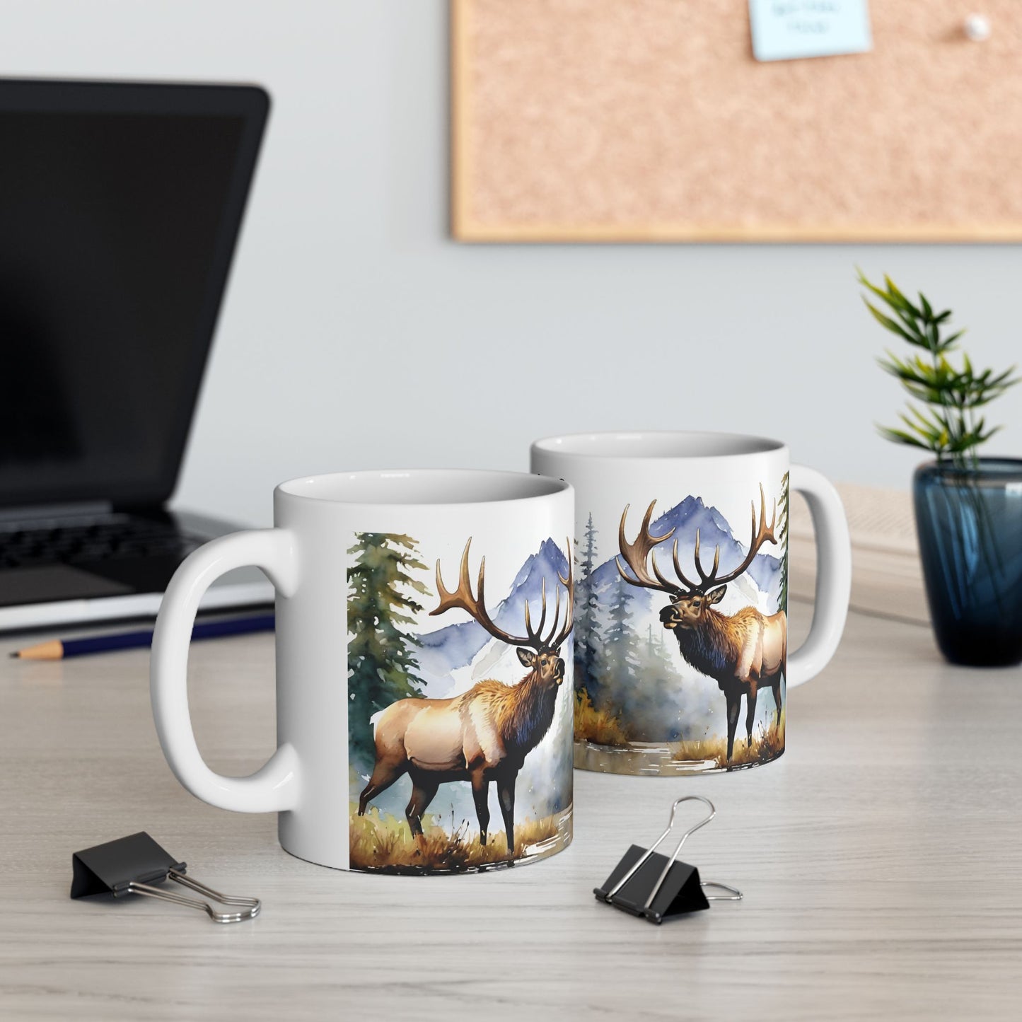 "Dreamer" Watercolor Elk Ceramic Mug 11oz