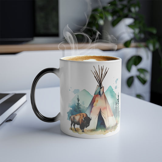 JA Color Morphing Watercolor Bison Mug