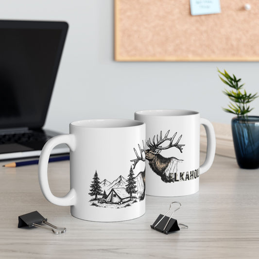 JA Elkaholic Elk camp Ceramic Mug 11oz