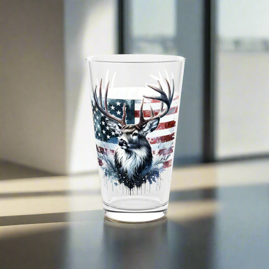 Patriotic Deer Pint Glass, Independence Day
