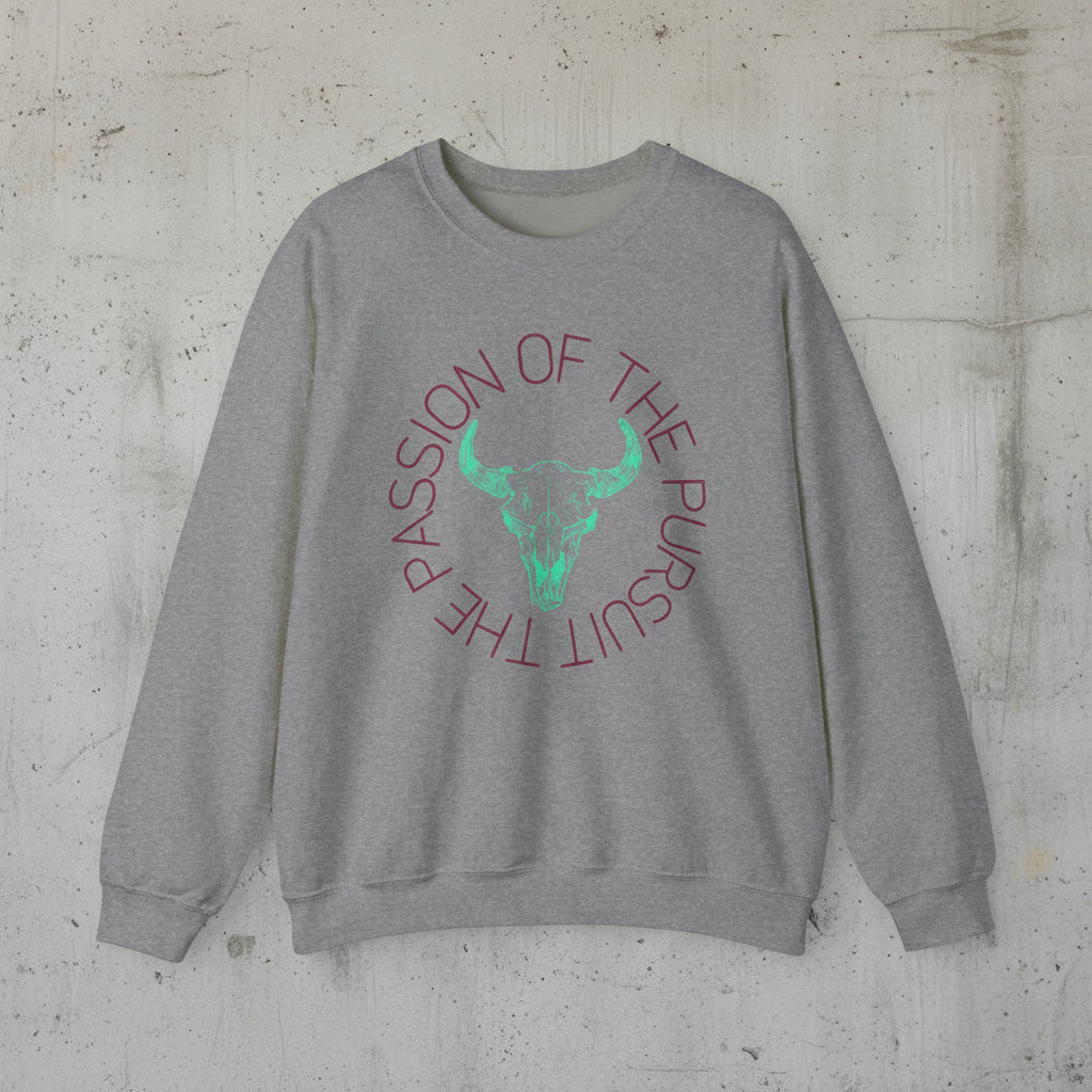passion of the pursuit Bison skull with sleeve Unisex Heavy Blend™ Crewneck Sweatshirt